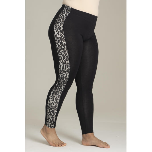 Sandgaard Jersey leggings med leopard detalje Leggings Black with Grey Leoprint