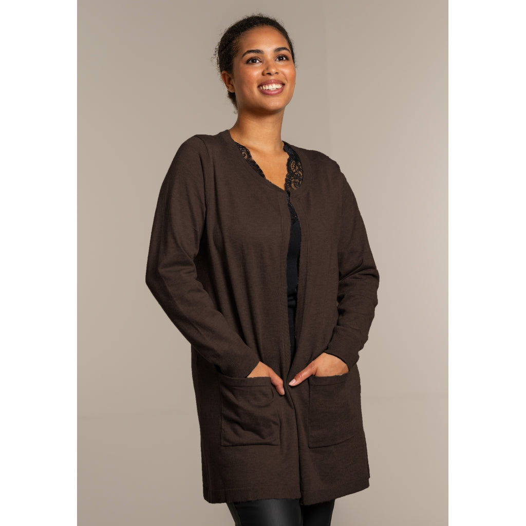 Sandgaard Lang cardigan med lommer Long Cardigan Dark Brown