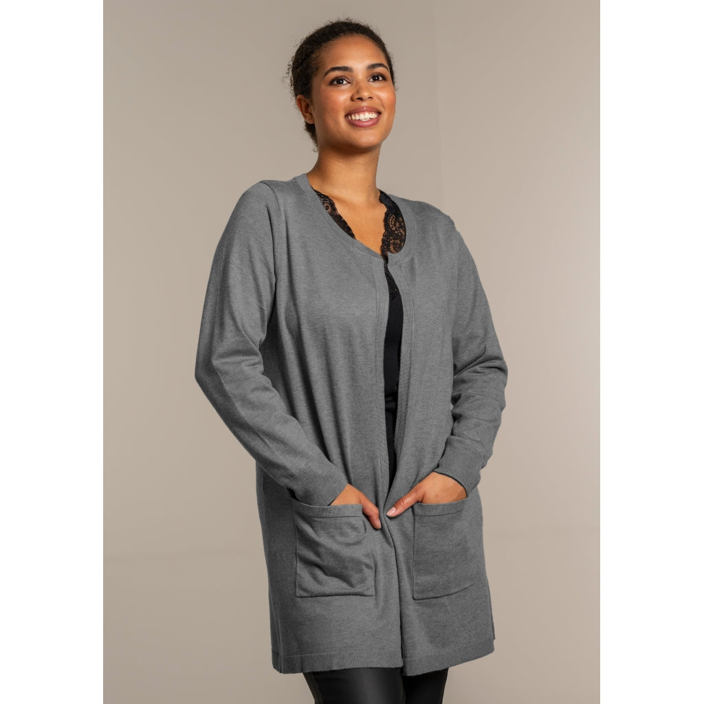 Sandgaard Lang cardigan med lommer Long Cardigan Grey Melange
