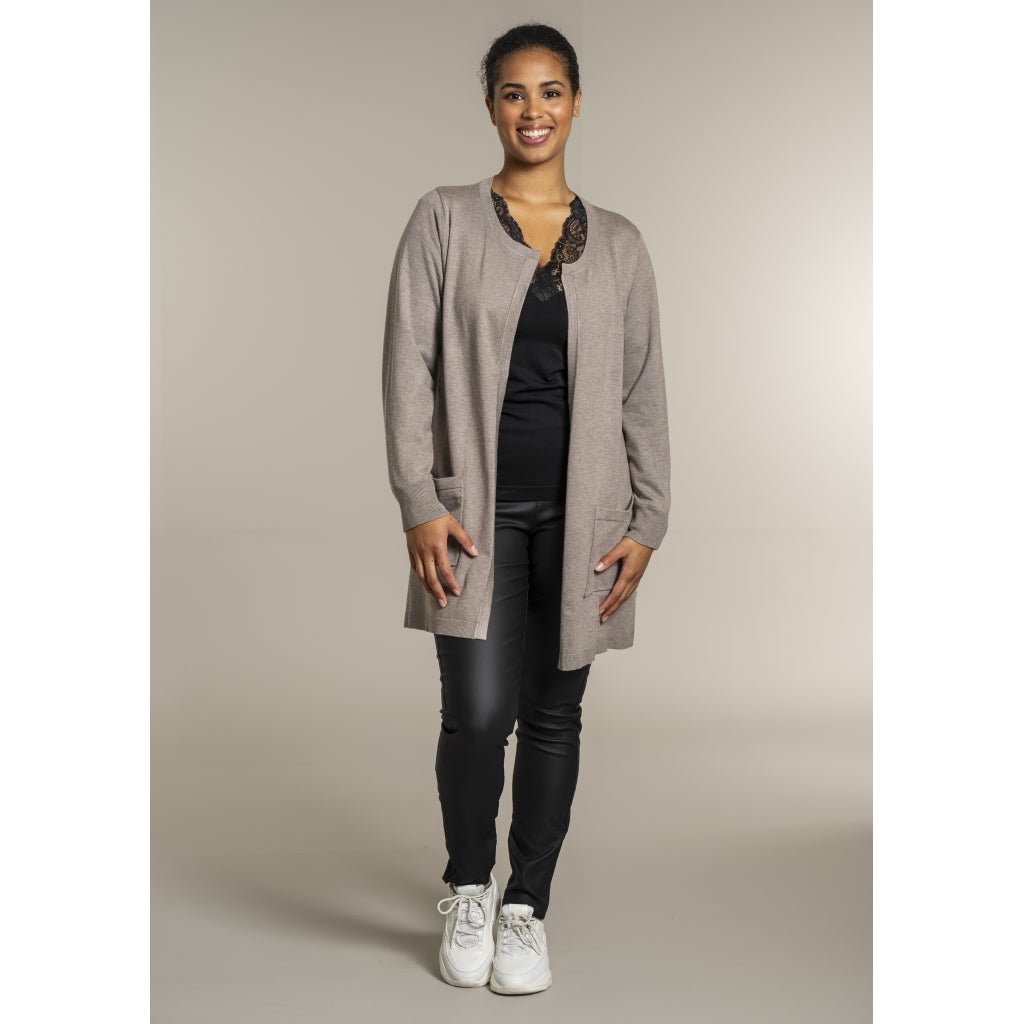 Sandgaard Lang cardigan med lommer Long Cardigan Beige melange