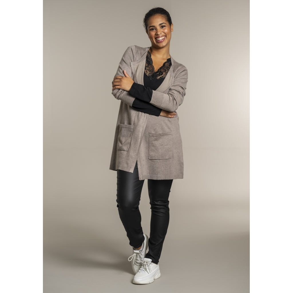 Sandgaard Lang cardigan med lommer Long Cardigan Beige melange