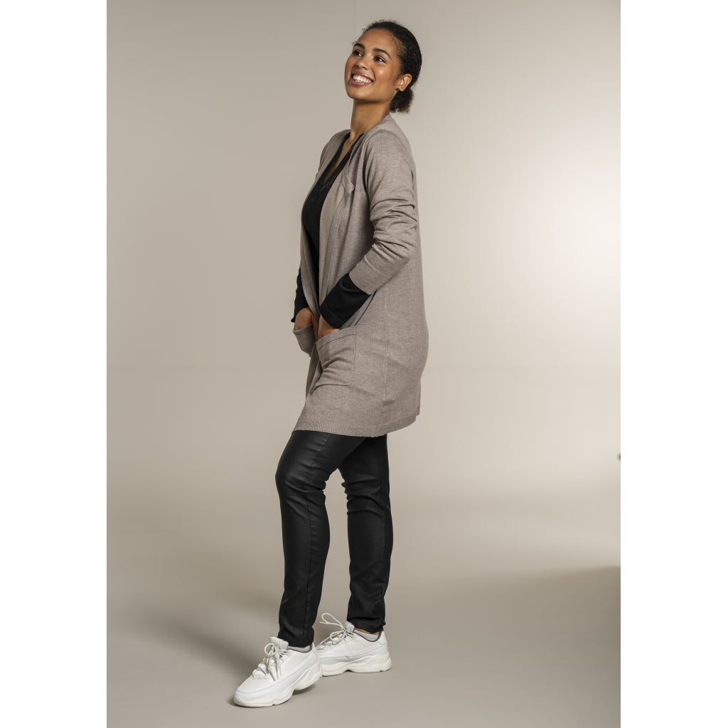 Sandgaard Lang cardigan med lommer Long Cardigan Beige melange