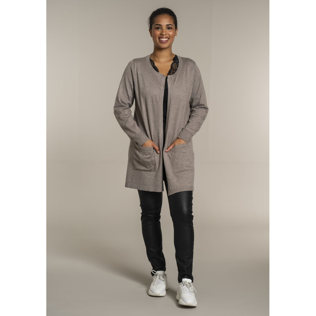 Sandgaard Lang cardigan med lommer Long Cardigan Beige melange