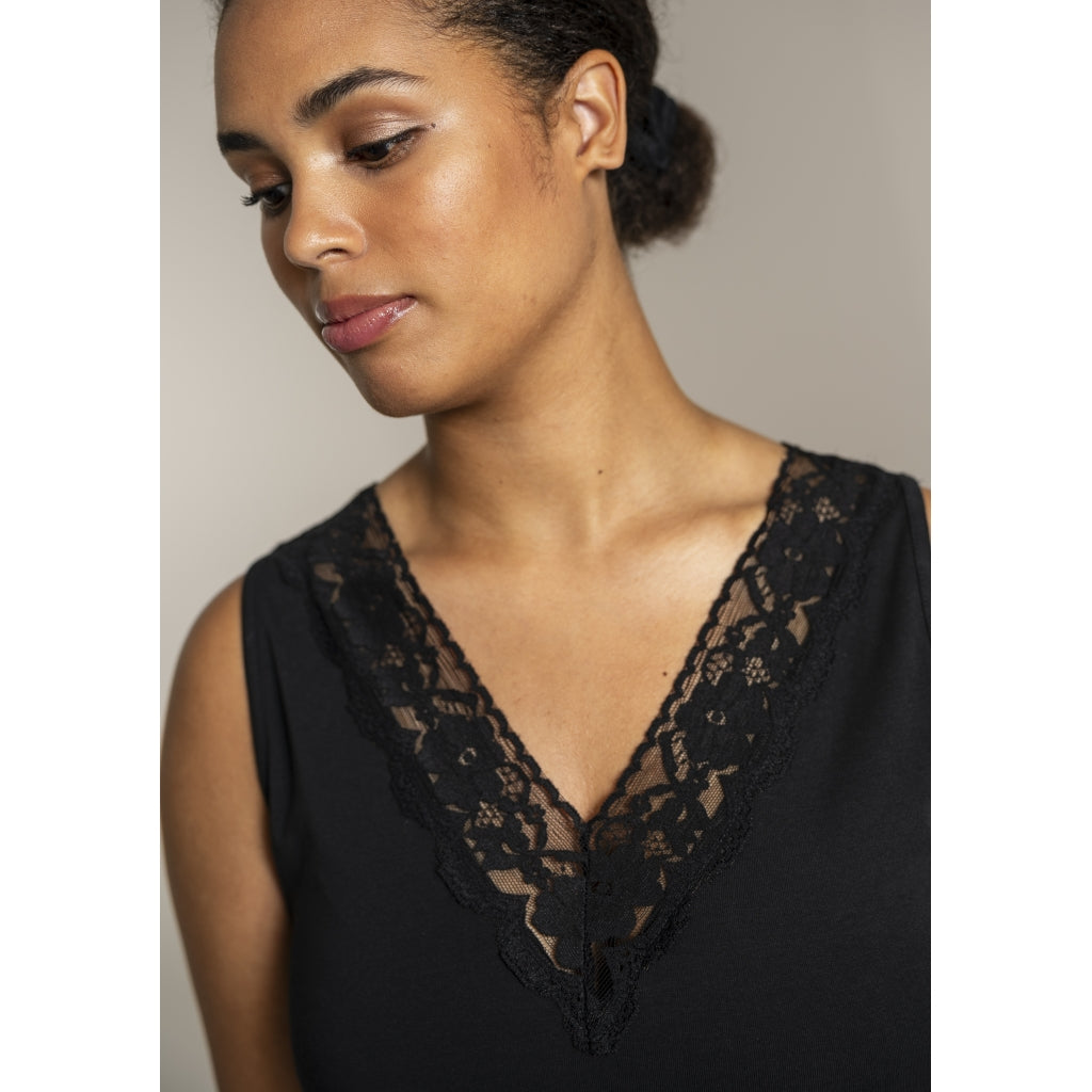 Sandgaard Top med V-hals og bomuld Top Black