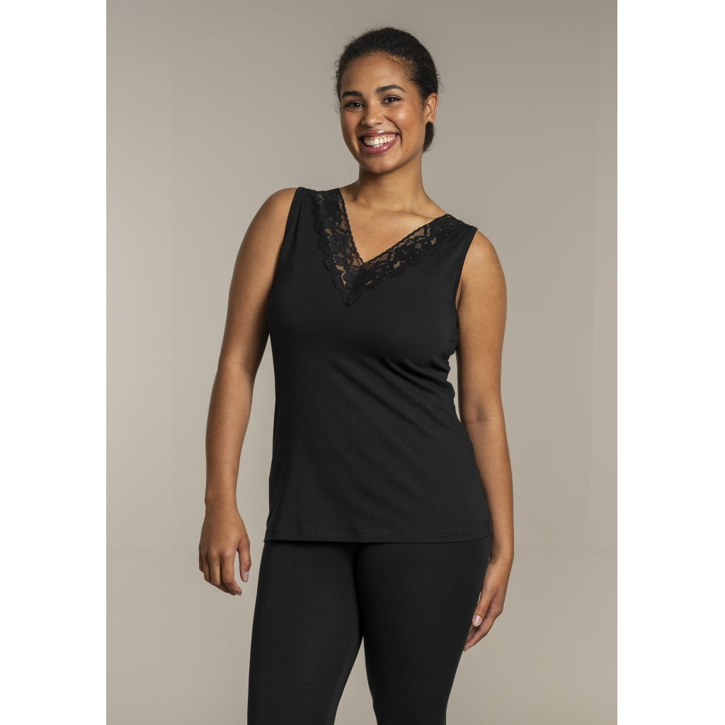 Sandgaard Top med V-hals og bomuld Top Black